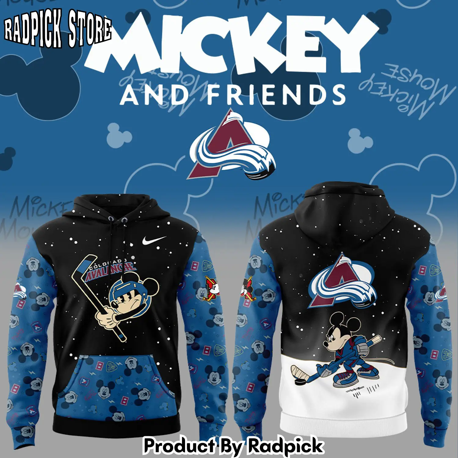 Colorado avalanche mickey friends uniform hoodie joggers hoodie and long pants set rp291810